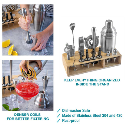 17-Piece Bartender Kit with Stand | Cocktail Shaker Set for Home Bar | Mixology Gift Set