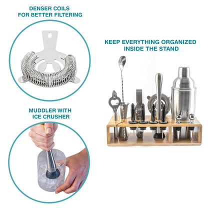 17-Piece Bartender Kit with Stand | Cocktail Shaker Set for Home Bar | Mixology Gift Set