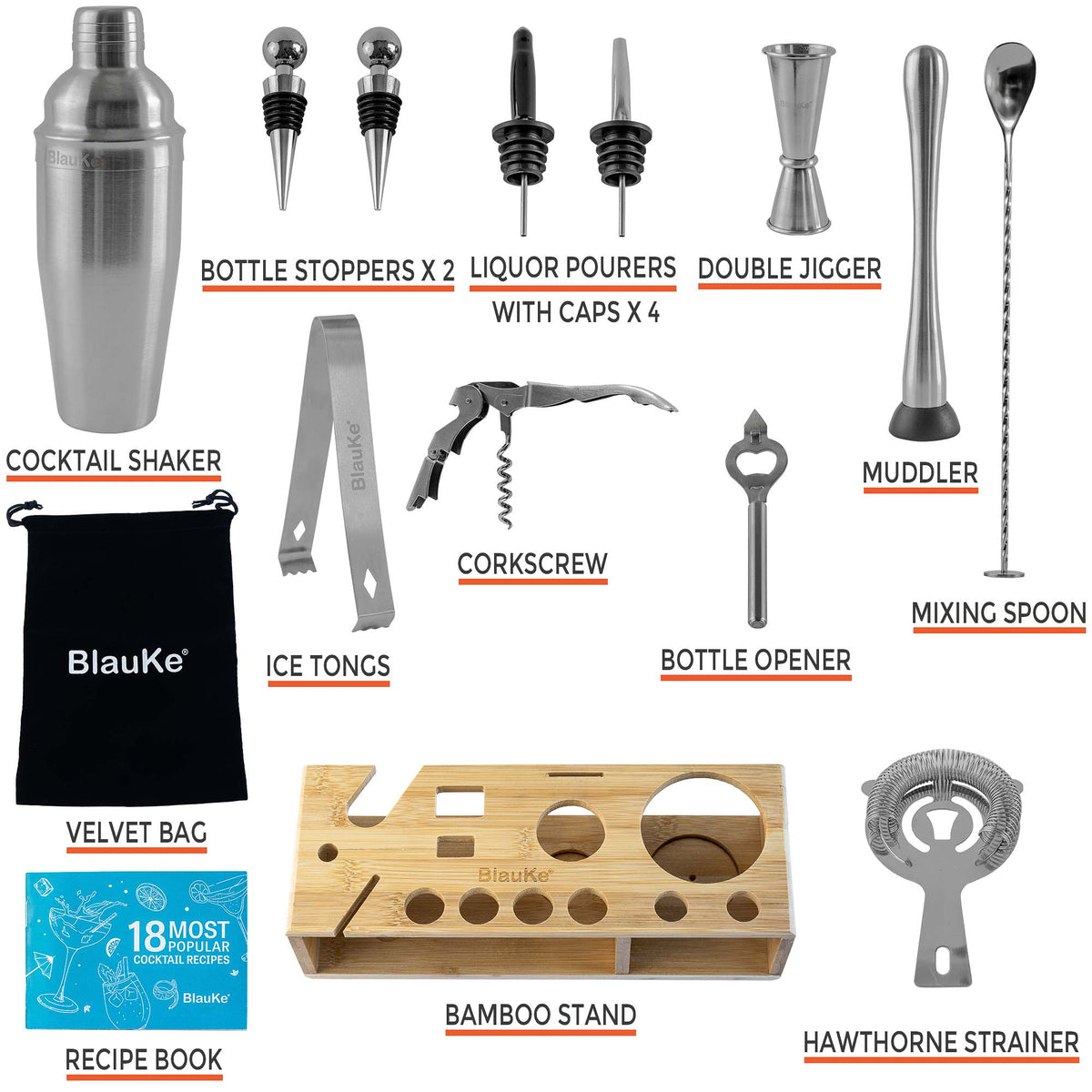 17-Piece Bartender Kit with Stand | Cocktail Shaker Set for Home Bar | Mixology Gift Set