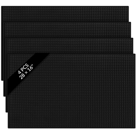Tioncy 4 Pcs Large Size Bar Mat for Countertop 28 x 16 Inch Non Slip Rubber Mat Service Spill Cocktail Bartending Coffee Bar Mats for Hot Dishes Restaurants Barbershop Clippers Hot Pads Black