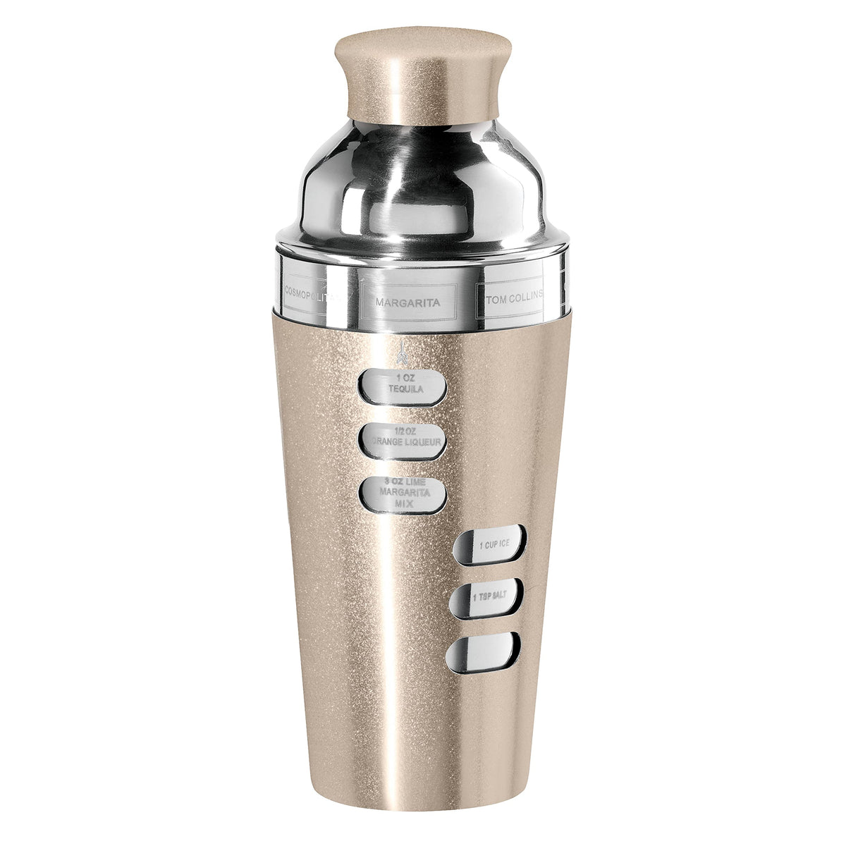 OGGI Dial A Drink Cocktail Shaker-23oz Stainless Steel Shaker 8 Recipes Stainless Steel Lid has Built In Strainer Ideal Cocktail Mixer Martini Shaker Margarita Shaker & More Stainless