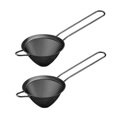 TeamFar Fine Mesh Strainer 3.3in Set of 2 - Stainless Cocktail Strainer, Black