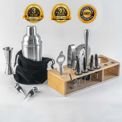 17-Piece Bartender Kit with Stand | Cocktail Shaker Set for Home Bar | Mixology Gift Set