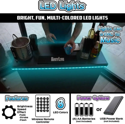 Portable Bar Table with LED Lights and Folding Legs | The Social Pour