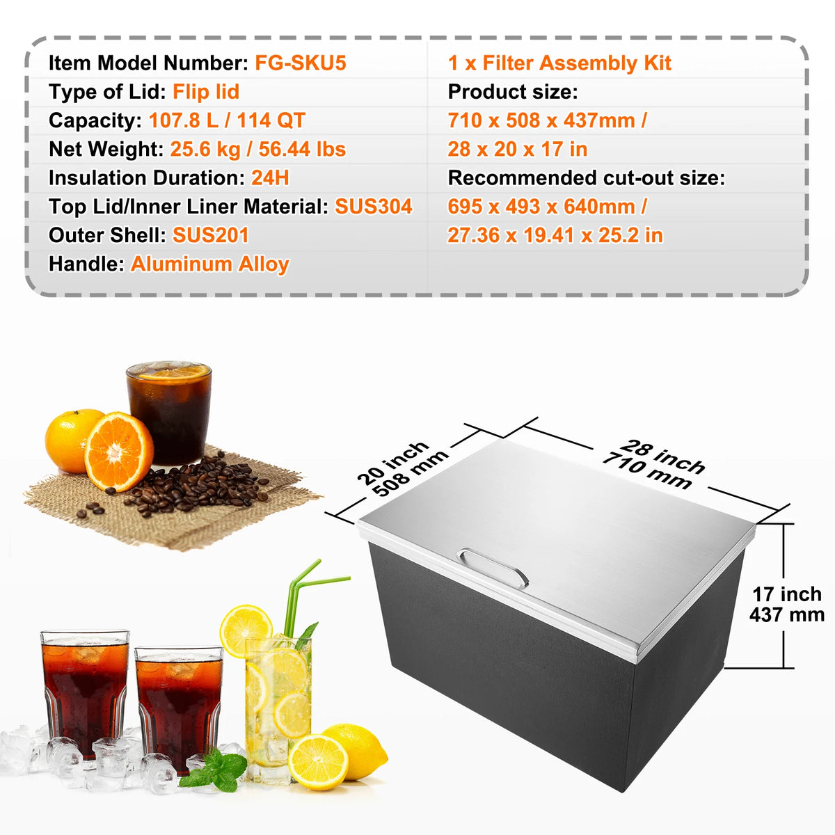 Stainless Steel Drop-In Ice Chest 30 QT | The Social Pour