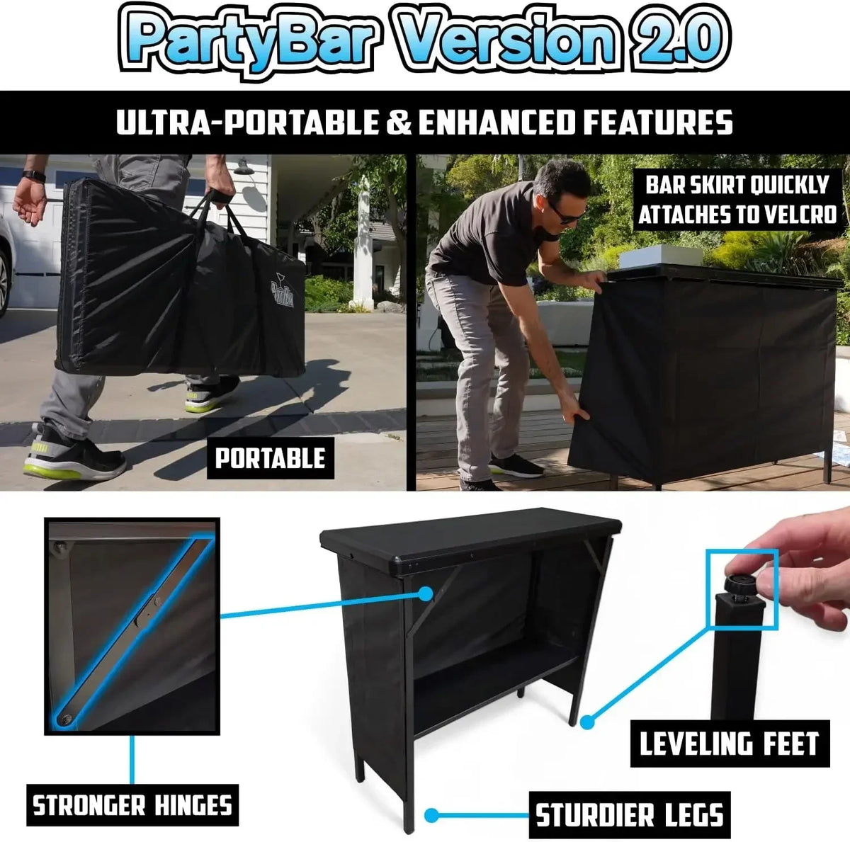 Portable Bar Table with LED Lights and Folding Legs | The Social Pour