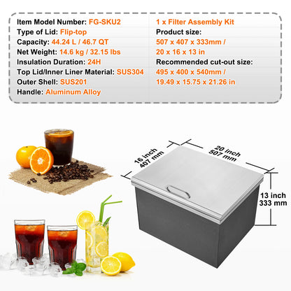 Stainless Steel Drop-In Ice Chest 30 QT | The Social Pour