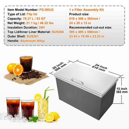 Stainless Steel Drop-In Ice Chest 30 QT | The Social Pour