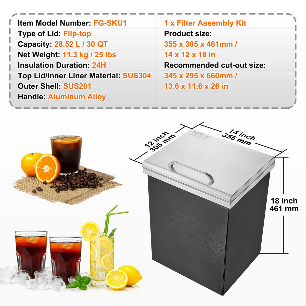 Stainless Steel Drop-In Ice Chest 30 QT | The Social Pour