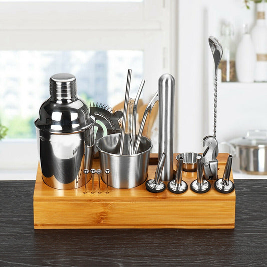 22-Piece Cocktail Shaker Set with Wooden Stand | The Social Pour