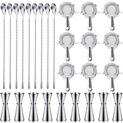 Funnymoom Cocktail Mixing Set of 9 Stainless Steel Bar Strainers Bartender Drink Mixing Set Cocktail Shaker Set Including Cocktail Jigger for Bartending 4-Prong Bar Strainers and Bar Spoon