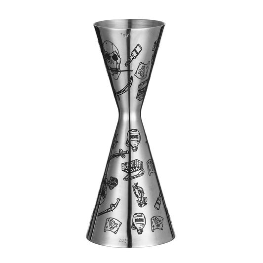 Cocktail Geek Double Cocktail Jigger Slim Style Measuring Jigger with Etched Pattern (Skull Rose)