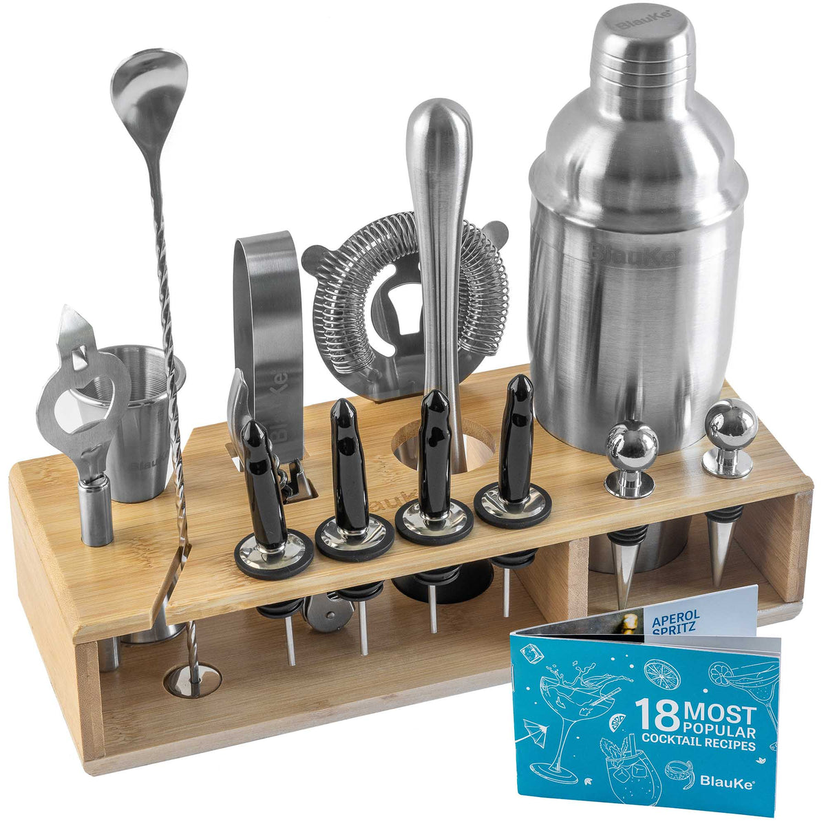 17-Piece Bartender Kit with Stand | Cocktail Shaker Set for Home Bar | Mixology Gift Set
